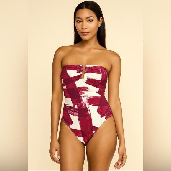 Eres Chic Strapless One-Piece Swimsuit - purple/maroon and white - Picture 1 of 8